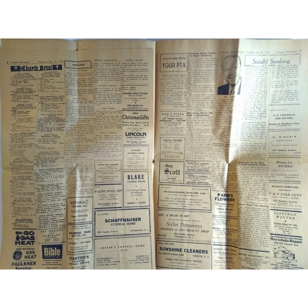 Vintage Collingswood New Jersey Newspaper Retrospect Nov 26 1970 Thanksgiving NJ